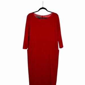 Margot Fontaine Paris Red Wool Blend Sheath Dress EU 50/18-20 US Classic Holiday
